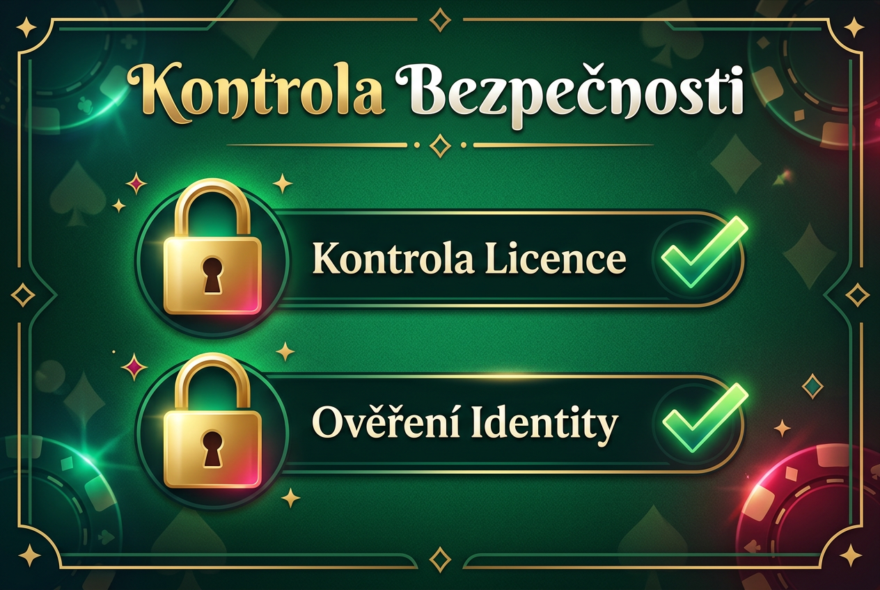 Infografika s kontrolním seznamem pro ověření bezpečnosti kasina a licencí v češtině